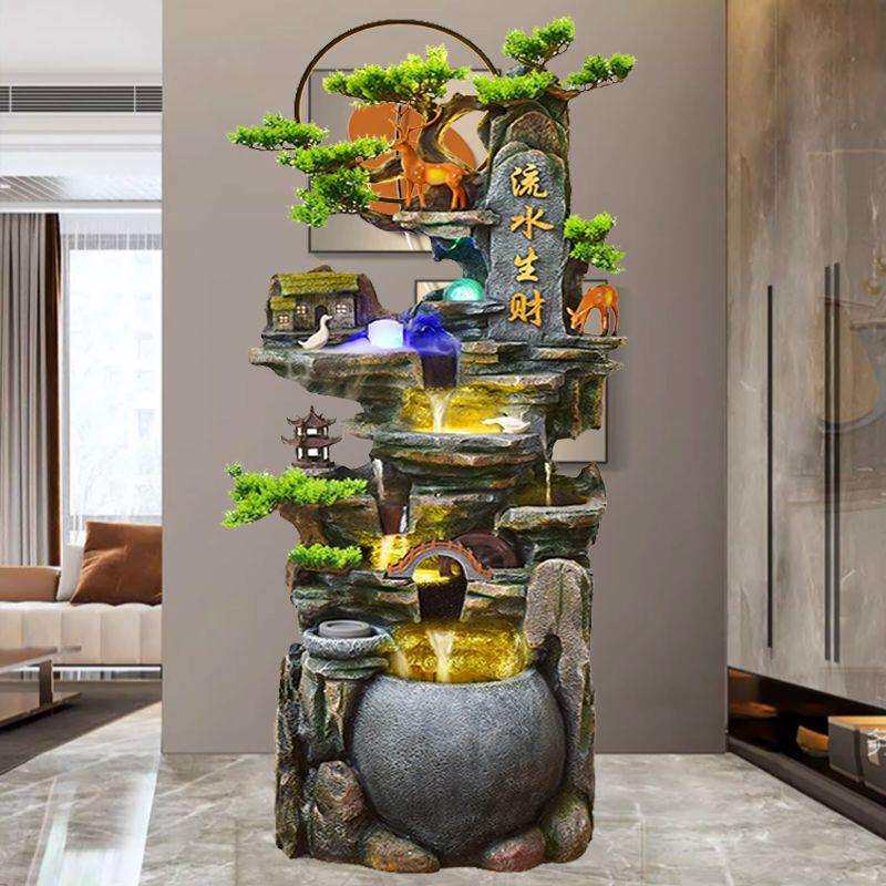 中式客厅假山流水摆件喷泉高山循环水生财落地风水轮加湿器玄关景