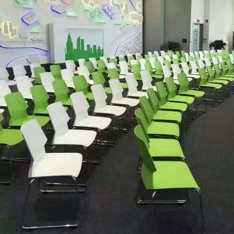 时尚实心铁架培训椅可叠放会议塑料休闲电脑办公室弓字椅