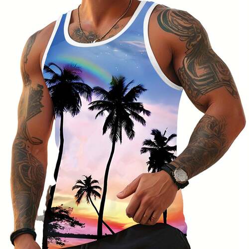 Sleeveless Vest with Car Graphic and Slogan Summer Casual