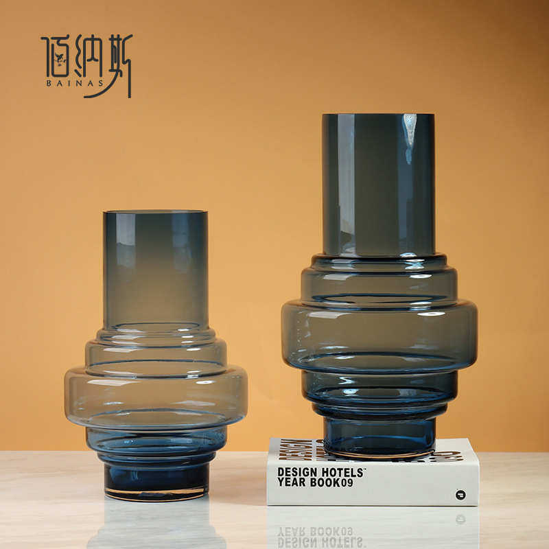 透明装饰品地中海插花植物摆件创意花瓶现代北欧水培玻璃简约蓝色
