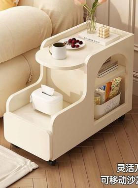 奶油风沙15274发边可动沙发几边柜侧柜摆件小户型移客厅用小推车