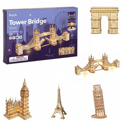 Robotime 3D Wooden Puzzle Game Big Ben Tower Bridge Pagoda B
