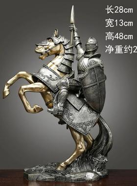 高档欧轻马奢铠甲北骑士到功摆件创意中式客厅办公室装成饰品开业