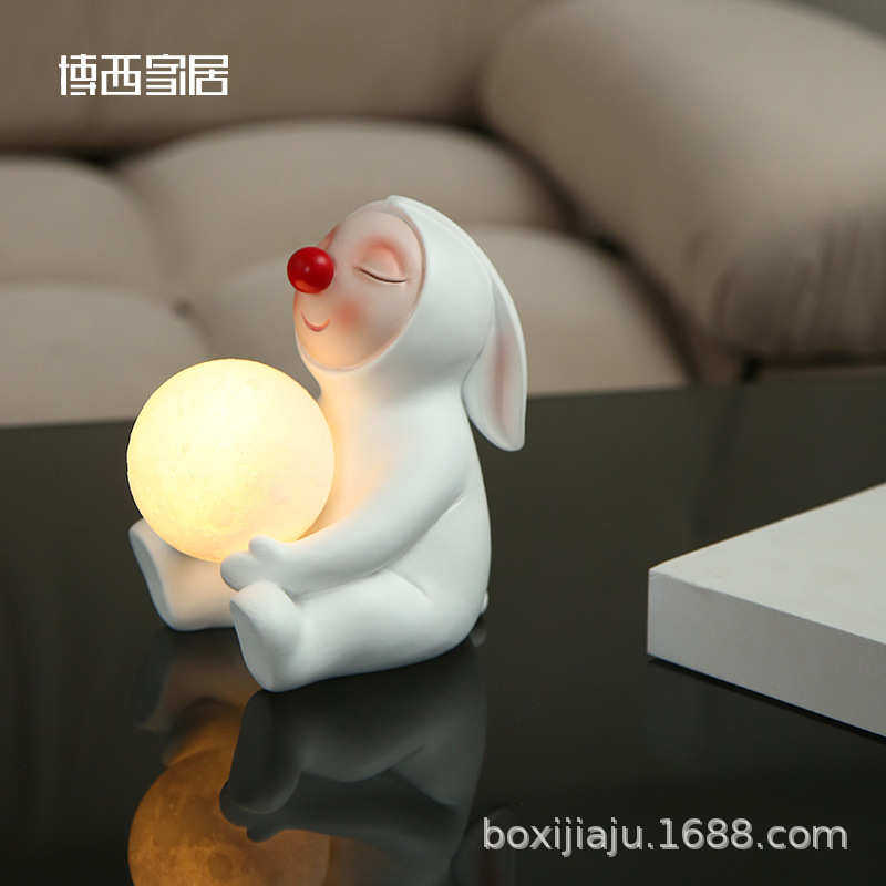 兔娃家居小树脂软桌面可爱床头灯 家居娃装客厅红鼻子摆件博西夜,特色手工艺,其他特色工艺品,淘宝优惠券,粉丝福利购,淘宝优惠卷