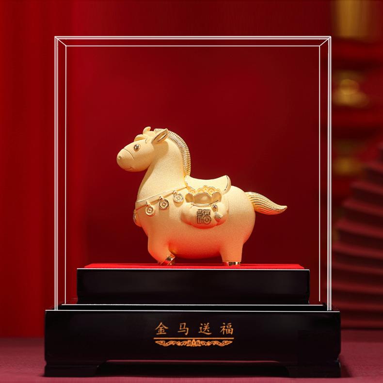 2026马年金马逐梦摆件绒沙金马工艺品会销开业吉祥物保险公司活动