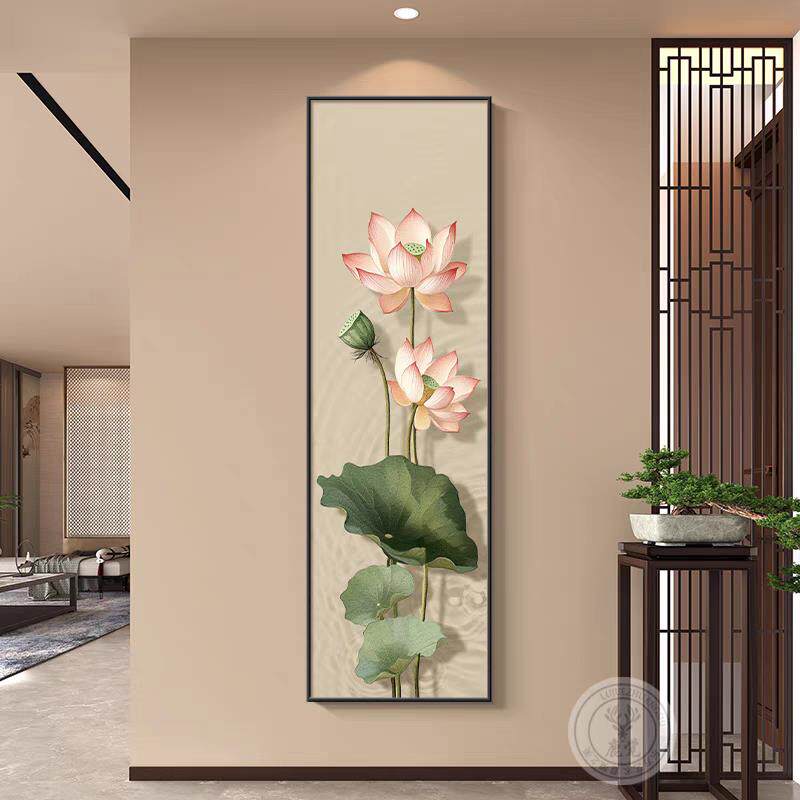 荷花图入户玄关装饰画 画走廊过道挂画 画新中式莲花办公室茶室民