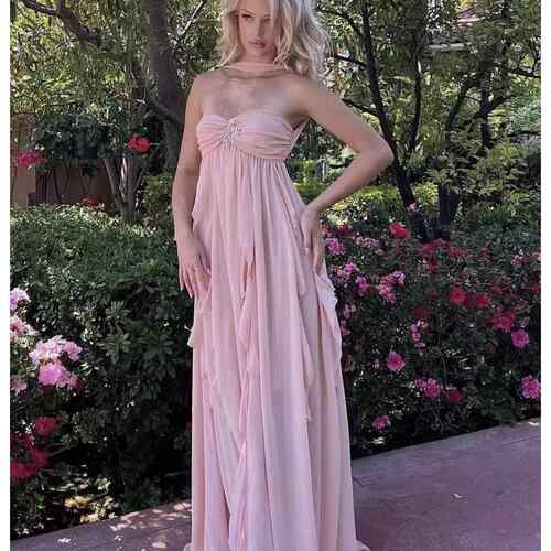 Hanging Neck Strapless Long Sleeveless Dress Sexy Irregular