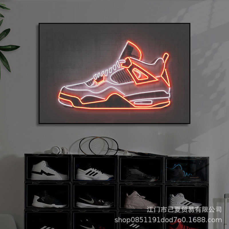 霓虹灯球鞋挂画客厅潮流洗鞋店球鞋潮玩装饰店鞋店展示架墙上壁画