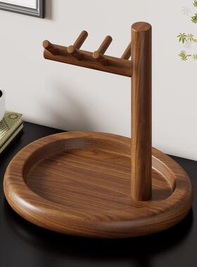 实木钥匙置物架进门口轻奢创意托盘摆件多功能桌面首饰挂架置物盒