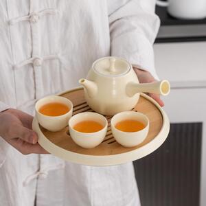 轻奢小雅云集套装奶油黄提梁壶泡茶壶茶杯干泡盘整套家用温煮茶炉