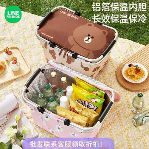 LINE FRIENDS野餐篮春游可折叠户外野炊保温露营手提提篮野餐用品