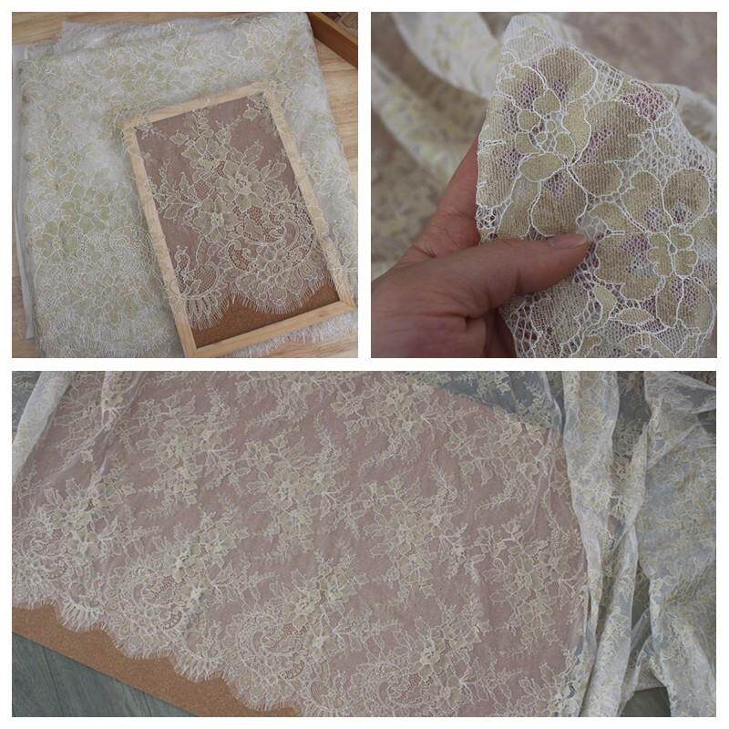 香槟金高档睫毛蕾丝花边面料 DIY礼服连衣裙头纱缝纫装饰拼接辅料