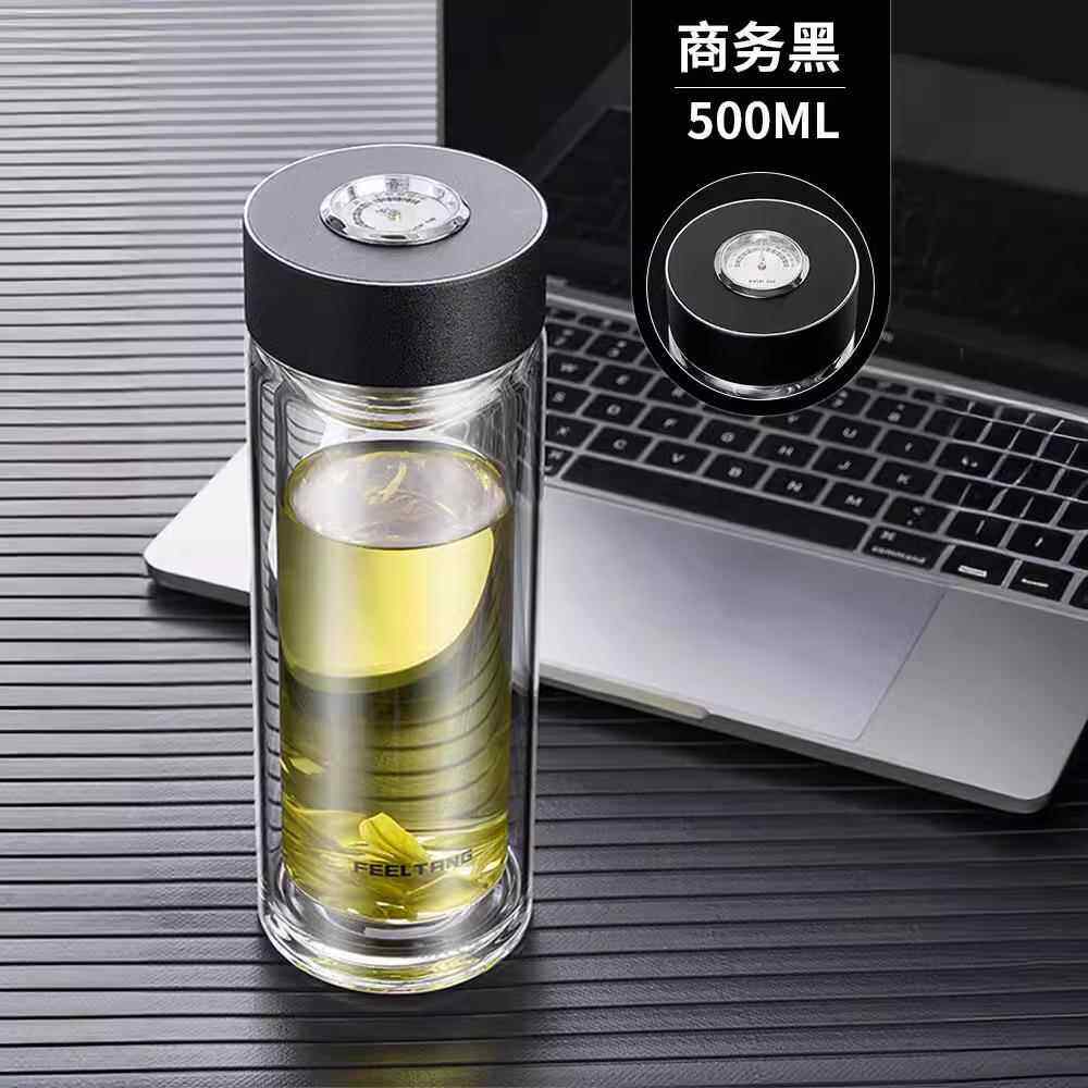 商用机械温显茶杯子双层茶水分离杯男士车载高硼硅玻璃水杯耐高温