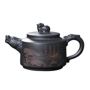 壶复古 紫陶迎客松龙壶可养泡茶器功夫茶具茶壶家用单壶大容量中式