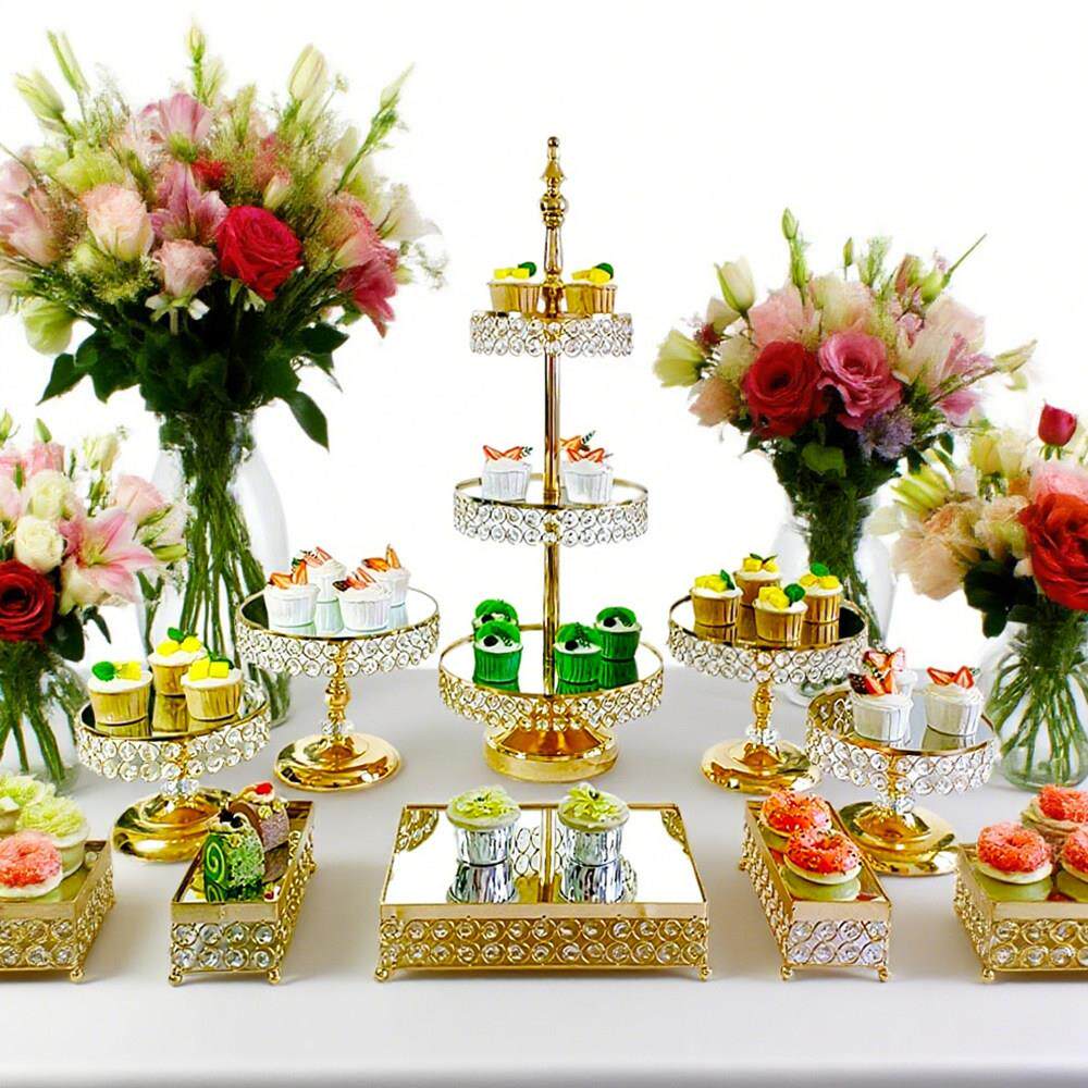 水晶风格甜品台摆件展示架婚礼摆台装饰生日蛋糕架铁艺点心托盘