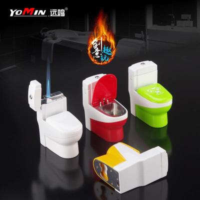 跨境个性马桶造型多功能啤酒开点烟器直冲充气打火机带烟灰缸趣玩