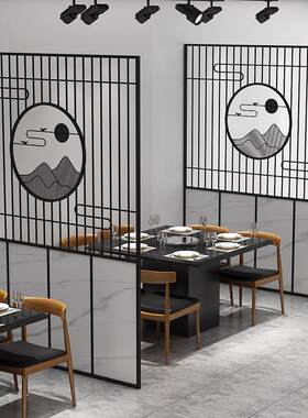 现代铁艺屏风餐厅饭店隔断包厢卡座围栏酒店隔栏工业风屏风装饰墙