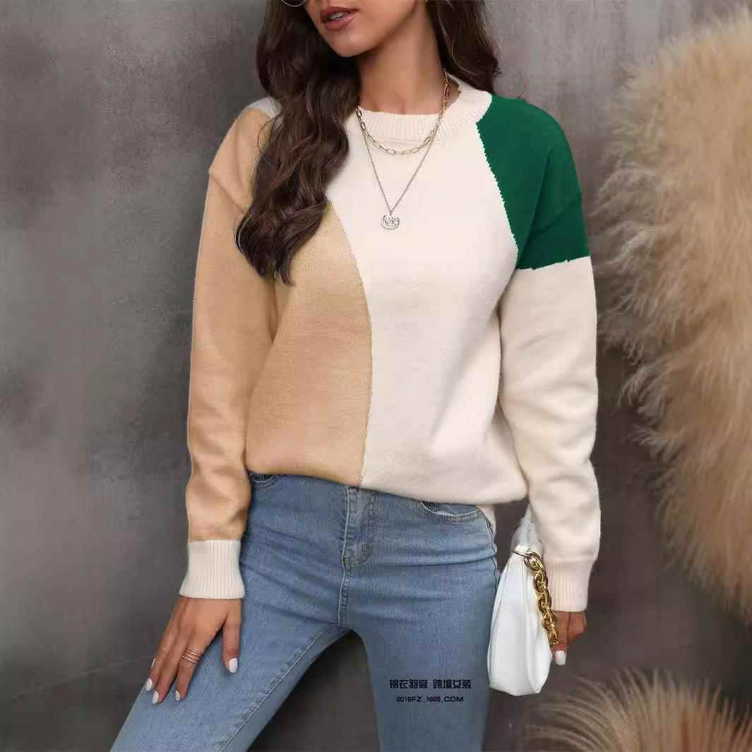 Pullover stitching color matching large size slim bottoming