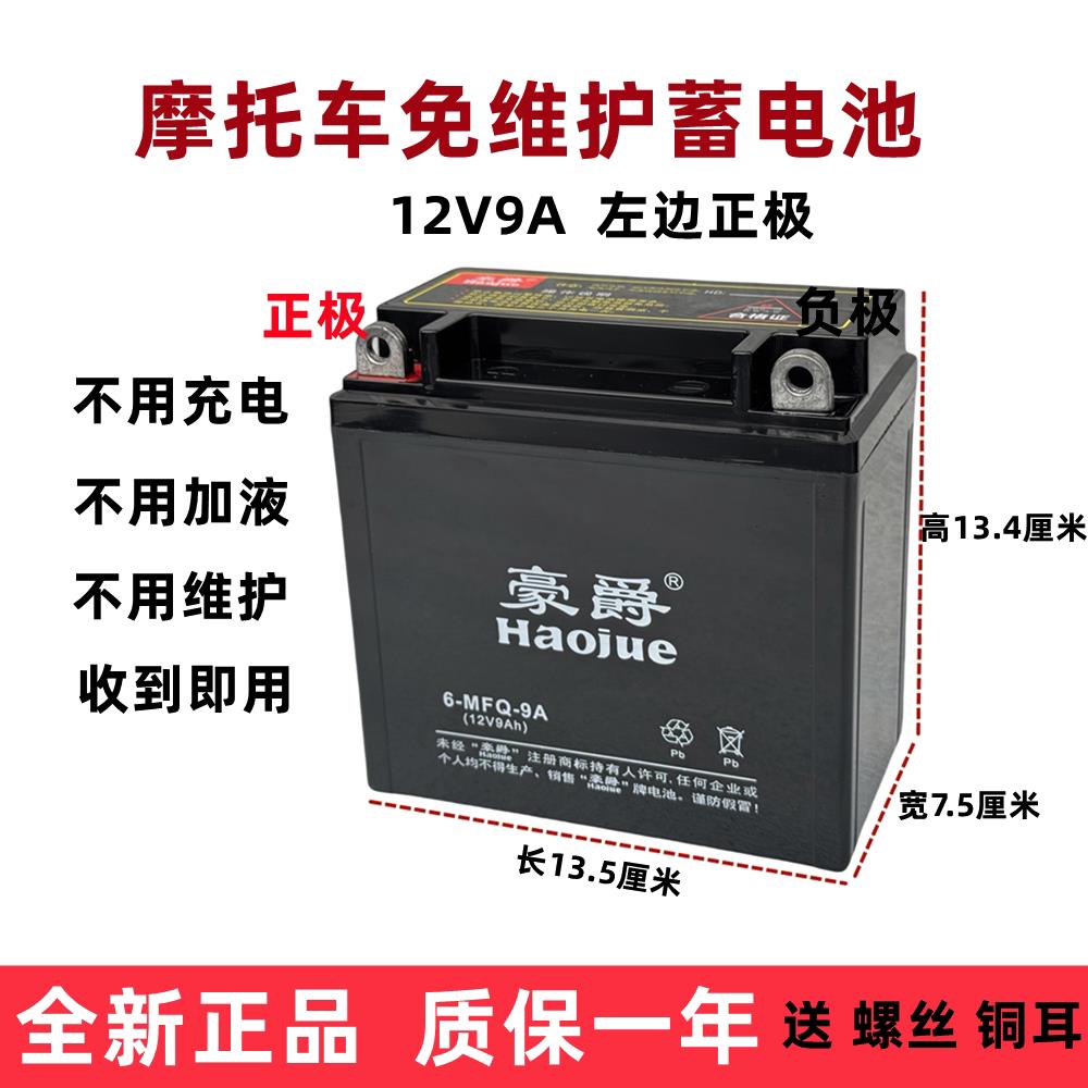 12V摩托车电瓶12v9a免维护干蓄电池125弯梁5a踏板车7ah通用干电瓶