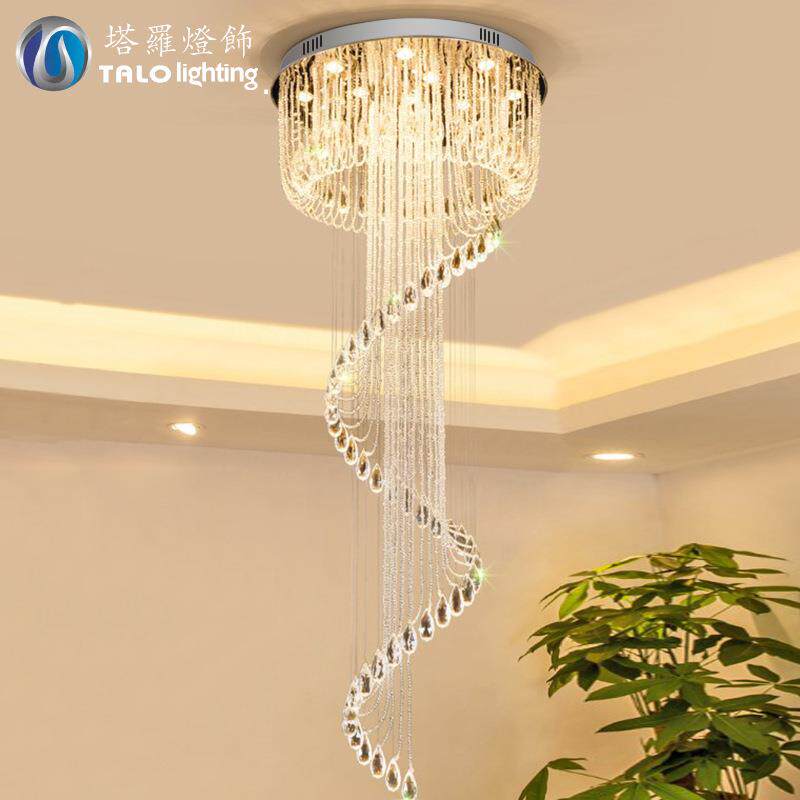 后现代轻奢水晶吊灯别墅客厅复式楼大吊灯个性大厅楼梯中空吊线灯