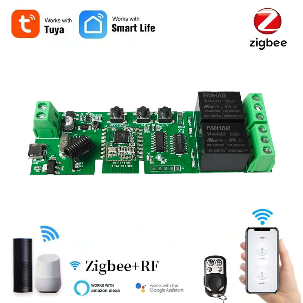 涂鸦智能Zigbee二路继电器模块WiFi远程控制手机APP开关点动定时