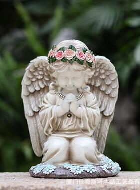 天使摆件花园户外太阳能庭院装饰灯花仙子树脂工艺品祈祷天使摆件