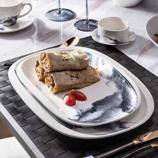 托盘菜盘 简约西餐盘法式 新中式 网红轻奢水墨陶瓷餐具高档酒店个性