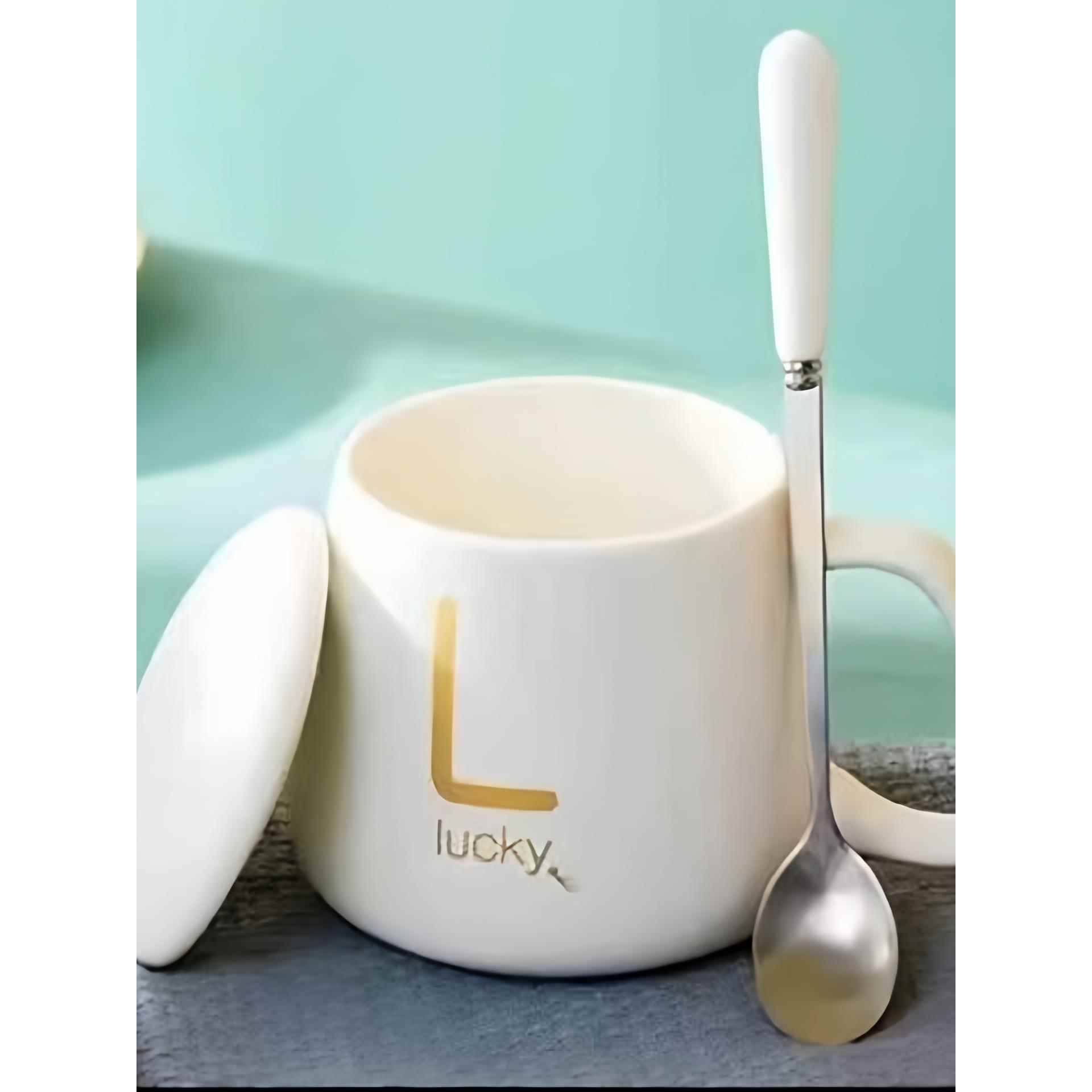 高颜值陶瓷马克杯小众耐高温带盖勺居家牛奶杯大容量咖啡杯
