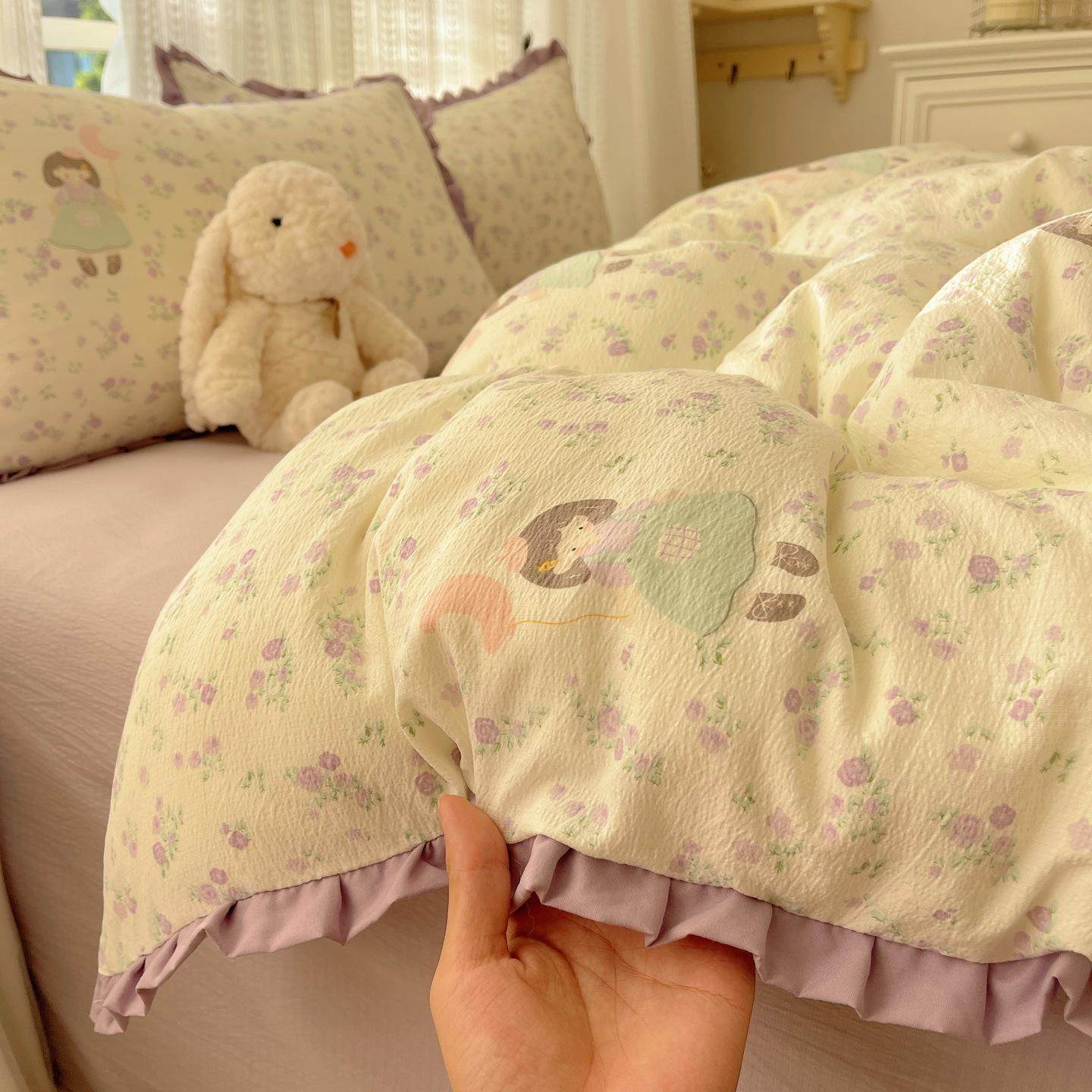 拾光少女风亲肤柔软褶皱云感纱小花边四件套床单被套学生床品套件,床上用品,床垫/床褥/床护垫/榻榻米床垫,淘宝优惠券,粉丝福利购,淘宝优惠卷