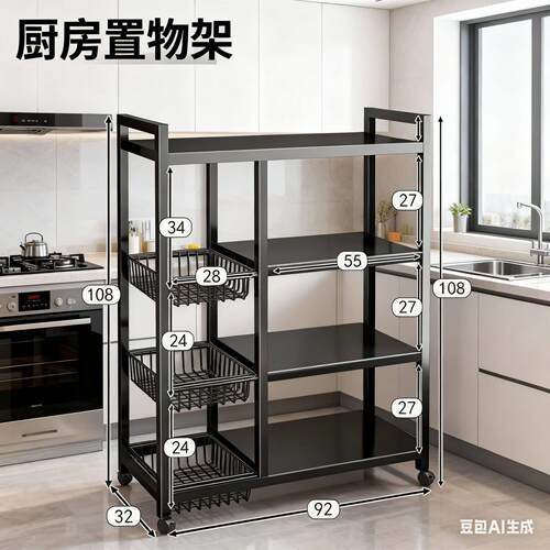 房置炉物架篮子落地菜多层微厨房置物波收纳架子可移厨动多功能蔬