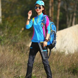 户外徒步登山速干衣套装女长袖，t恤爬山运动行山爬山防嗮快干衣裤