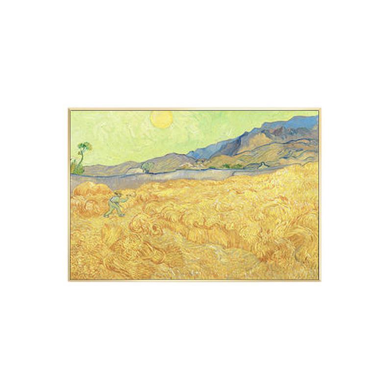 梵高世界名画沙发背景墙装饰画金黄色的麦田大幅客厅秋收简约挂画