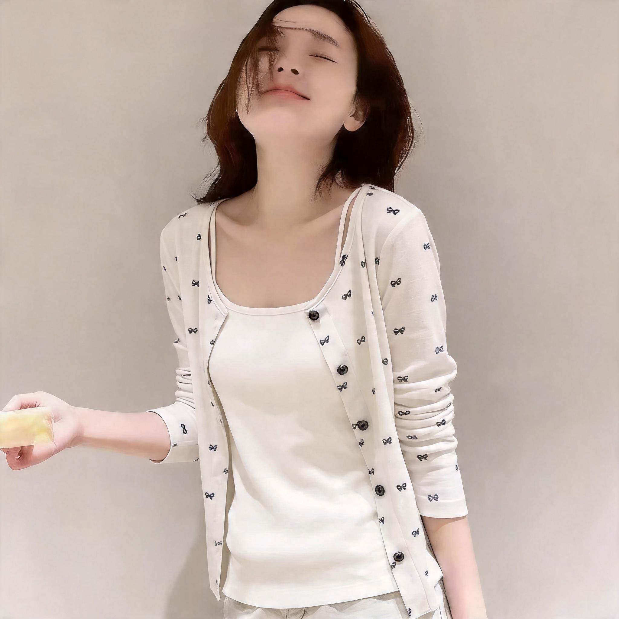 韩版圆领冰丝针织防晒开衫女夏吊带裙外搭披肩蝴蝶结薄款外套上衣
