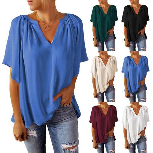 2026 Spring/Summer Women'S Batwing Top V Neck Loose Fit