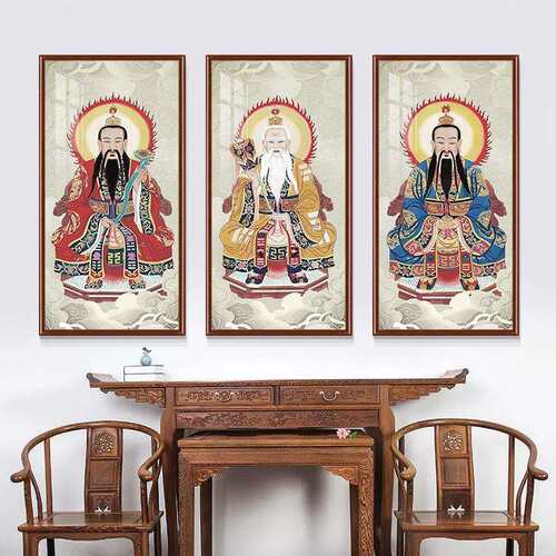 三清祖师画像挂画客厅中堂画过道走廊墙面装饰壁画书房供奉墙壁画