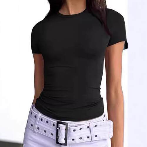 2 Women Shirts Compression Sleeve Crew Neck Athletic Fitted