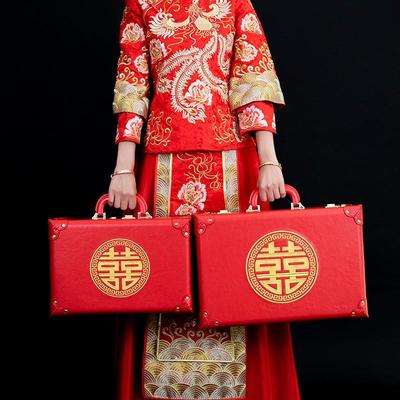 结婚用红箱子皮箱新娘陪嫁箱订婚嫁妆秀禾礼金箱盒子彩礼盒钱压箱