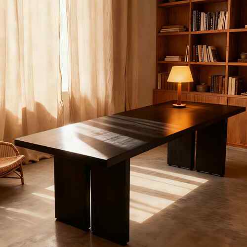 客厅全实木大长书桌长方形办公电脑洽谈桌黑色大板桌设计师工作台