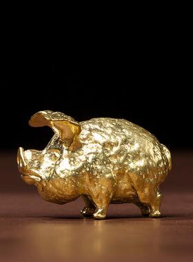 直销新款纯黄铜复古大耳铜制猪生肖招财猪家居装饰儿童迷你书桌摆