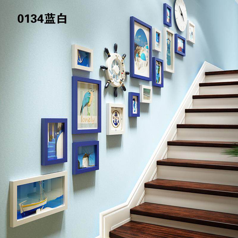 高分子_0134楼梯照片墙复式公寓组合相框地中海装饰画换相片