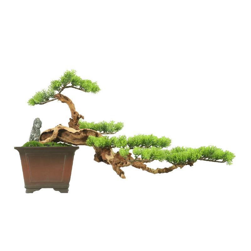 仿真迎客松客盆景办公室摆件新中式绿植玄关软装饰品罗汉松工艺品