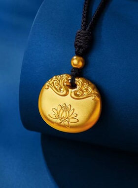 直播古法沙金项链黄铜镀金莲花锁包吊坠手绳编织黑绳项链首饰品