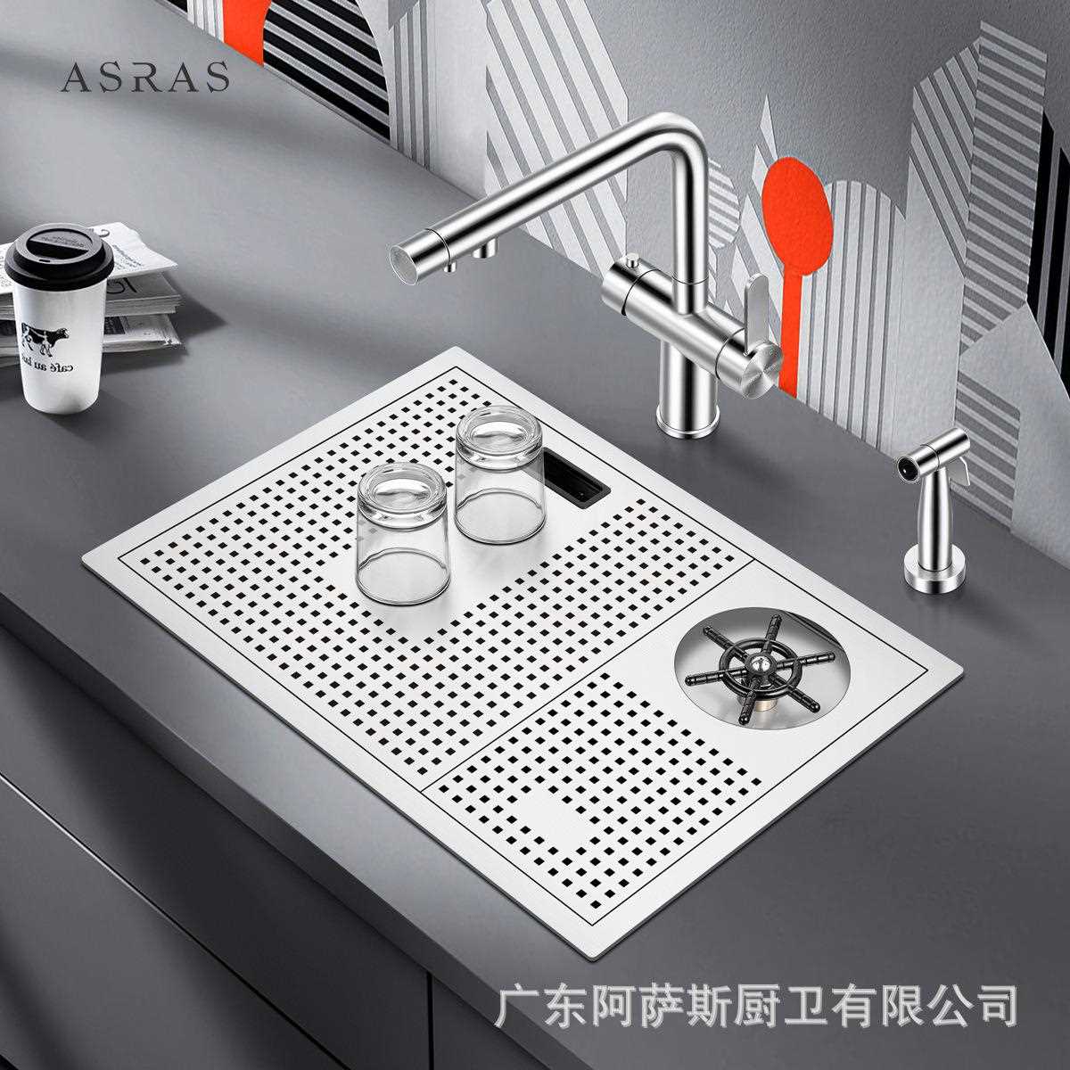 新款直销阿萨斯不锈钢洗杯器水槽套餐高压自动奶茶咖啡厅酒水吧台