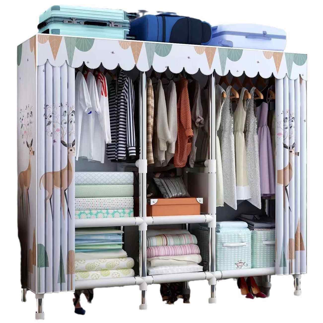 布衣柜简易衣柜全钢架加粗加固特厚单双人大号柜子家用卧室出租房