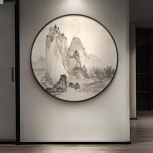 古代中式 饰画饭店风景新水墨画圆形餐厅茶室走 新款 玄关风挂画装