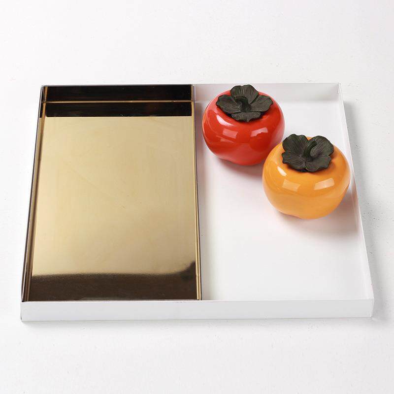 轻奢极简正方形金属托盘摆件样板间茶几电视柜餐桌双色收纳盘饰品