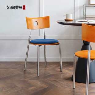 艾森朗特中古餐椅家用饭厅覆古实木靠背椅设计师网红不锈钢餐桌椅