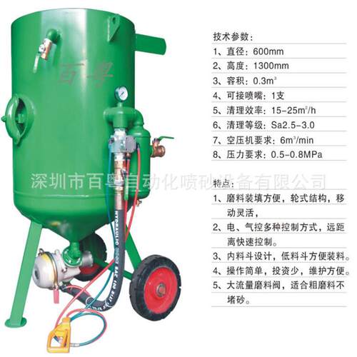 百粤高压移动开放式喷砂机铁钢材除绣户外喷砂机手动高压砂罐喷砂
