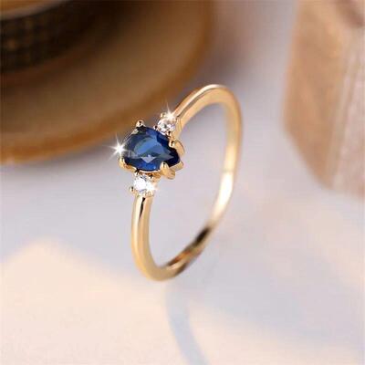 Minimalist Pear Cut Royal Blue Stone Water Drop Zircon Stack