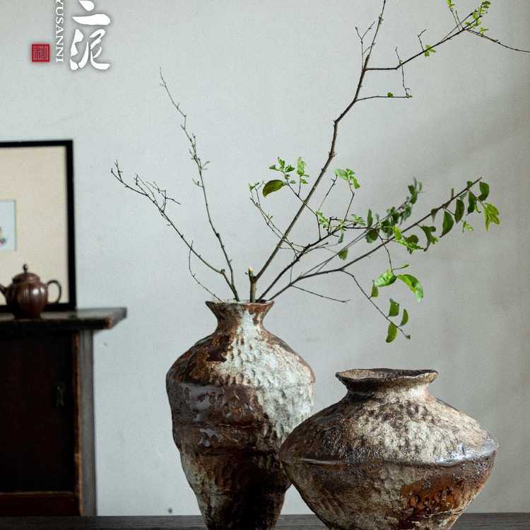 陶瓷花瓶粗陶瓶插花复古手工民宿酒店侘寂风干花禅意摆件,家居饰品,花瓶,淘宝优惠券,粉丝福利购,淘宝优惠卷